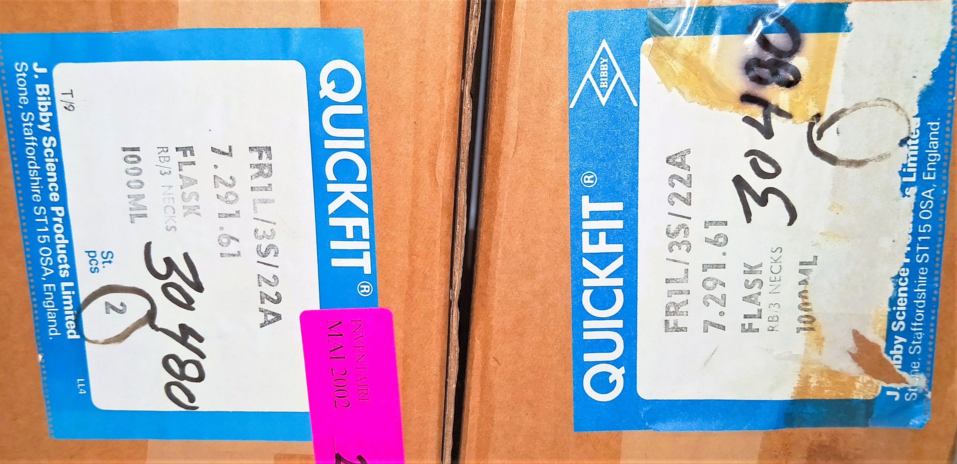 Used QuickFit FR1L/3S/22A 3-Neck 1000mL Round-Bottom Flask