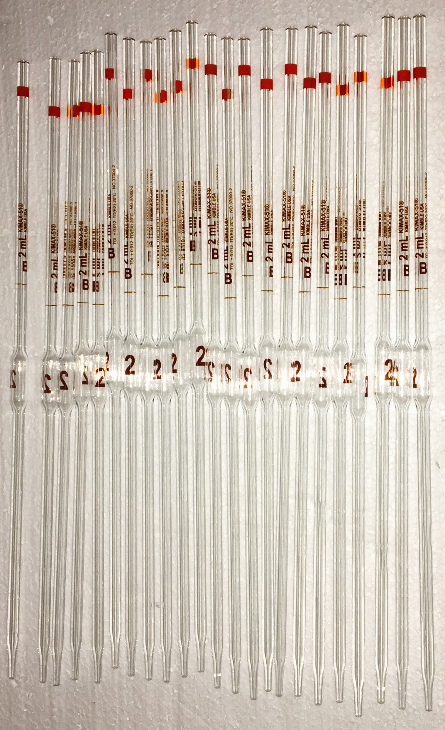 New Open Box Kimble 37000-2 KIMAX Class B 2mL Volumetric Pipet