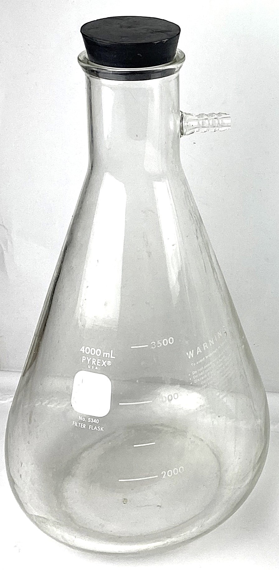 Used Corning PYREX 5340 (and Equivalent) 4L Filtration Flask with Sidearm Tubulation