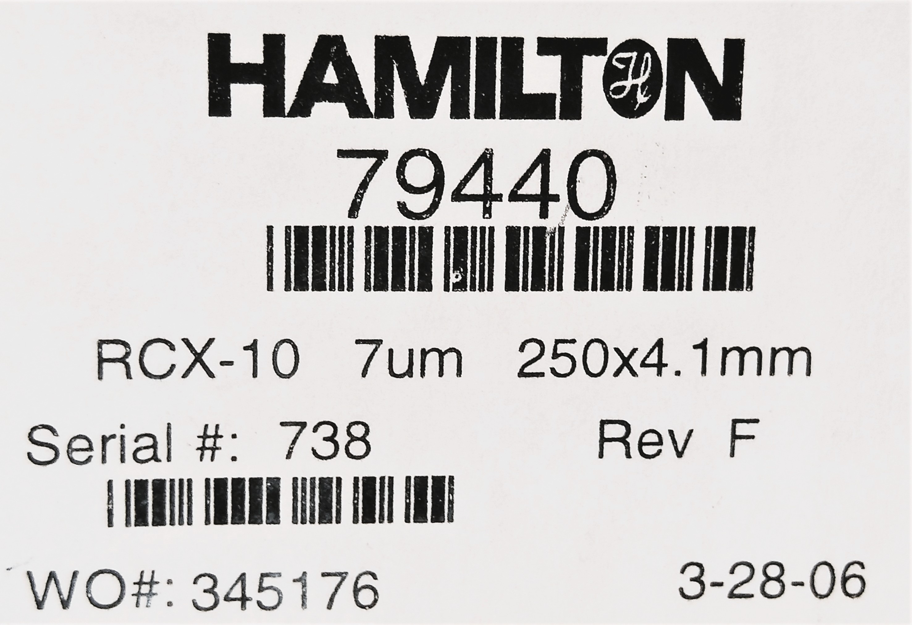 New Open Box Hamilton RCX-10 Anion Exchange HPLC Column (25 cm x 4.1mm x 7um)