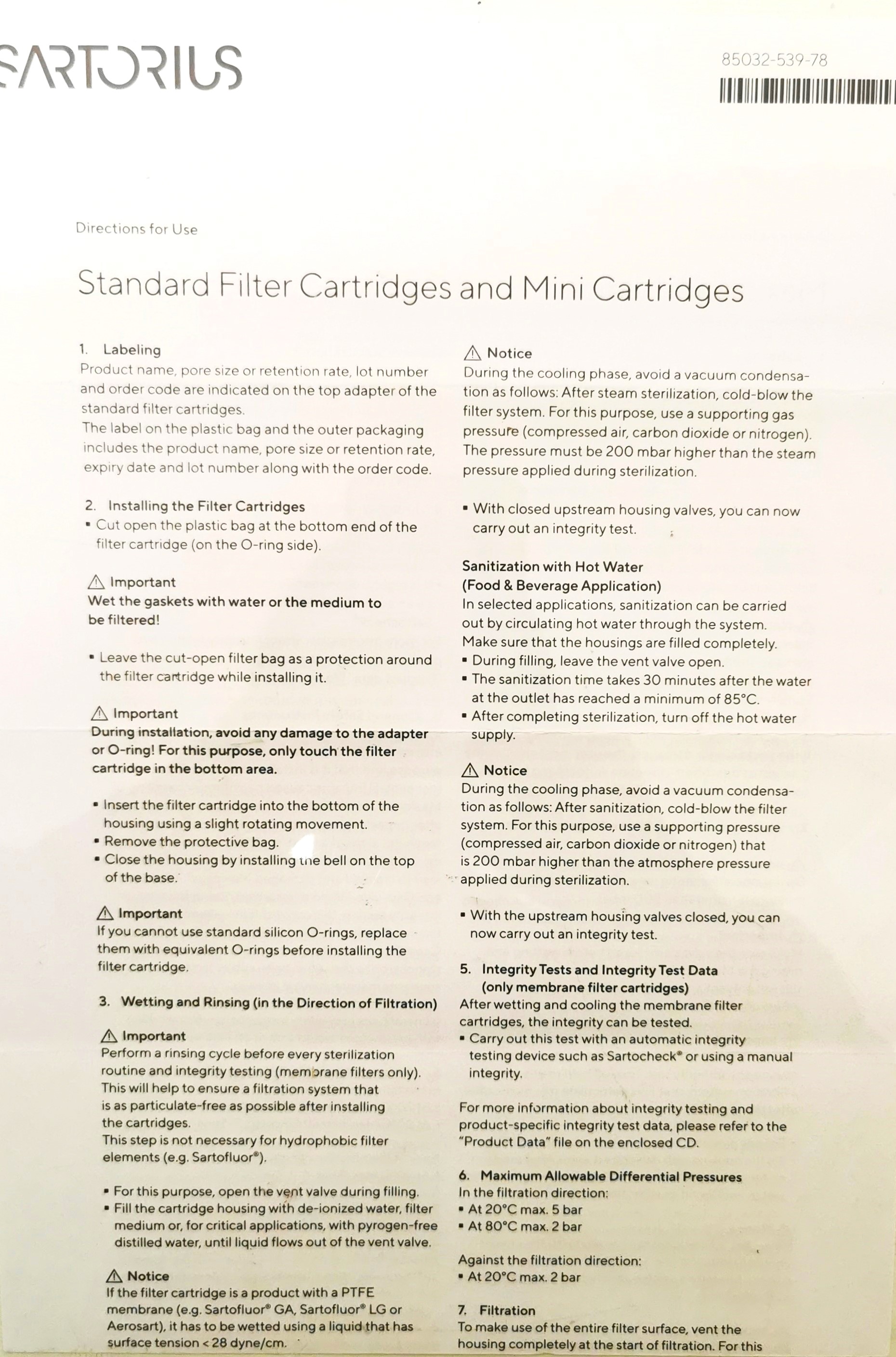 New Open Box Sartorius Sartopore 2 (5445307-H9-00-A) Midicap Filter Cartridges (Pack of 4)