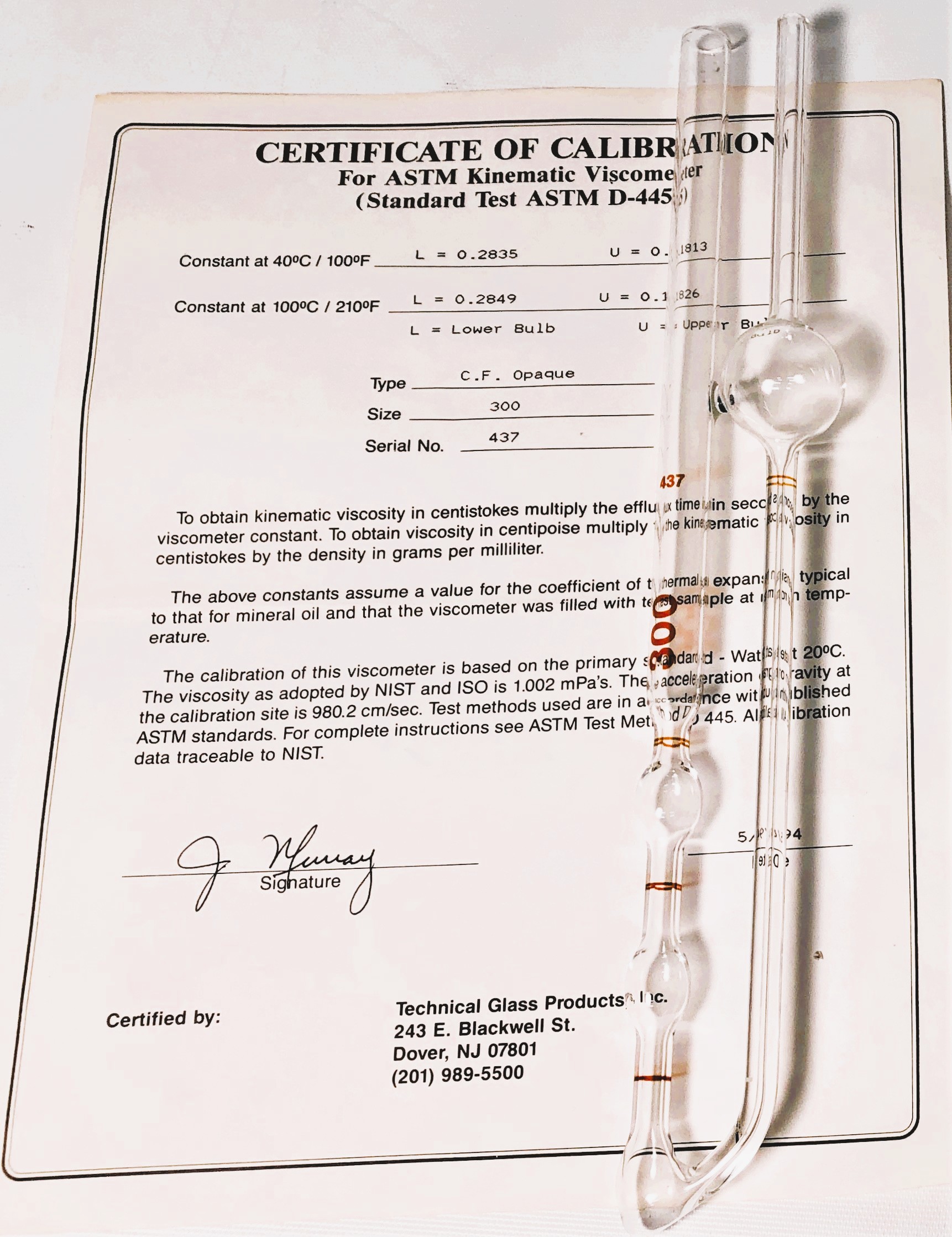 New Open Box Cannon-Fenske CFOC-300 (9721-F68) Certified Opaque Viscometer Tube (Size 300)