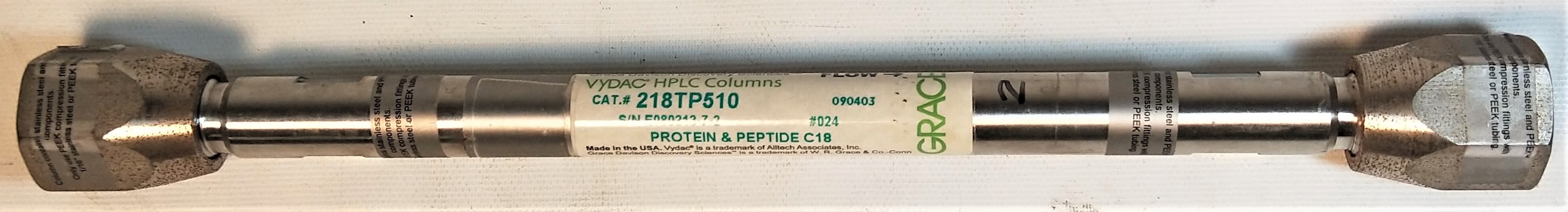 Used Vydac 218TP510 C18 Semi-Preparative HPLC Column (25 cm × 10 mm x 5µm)