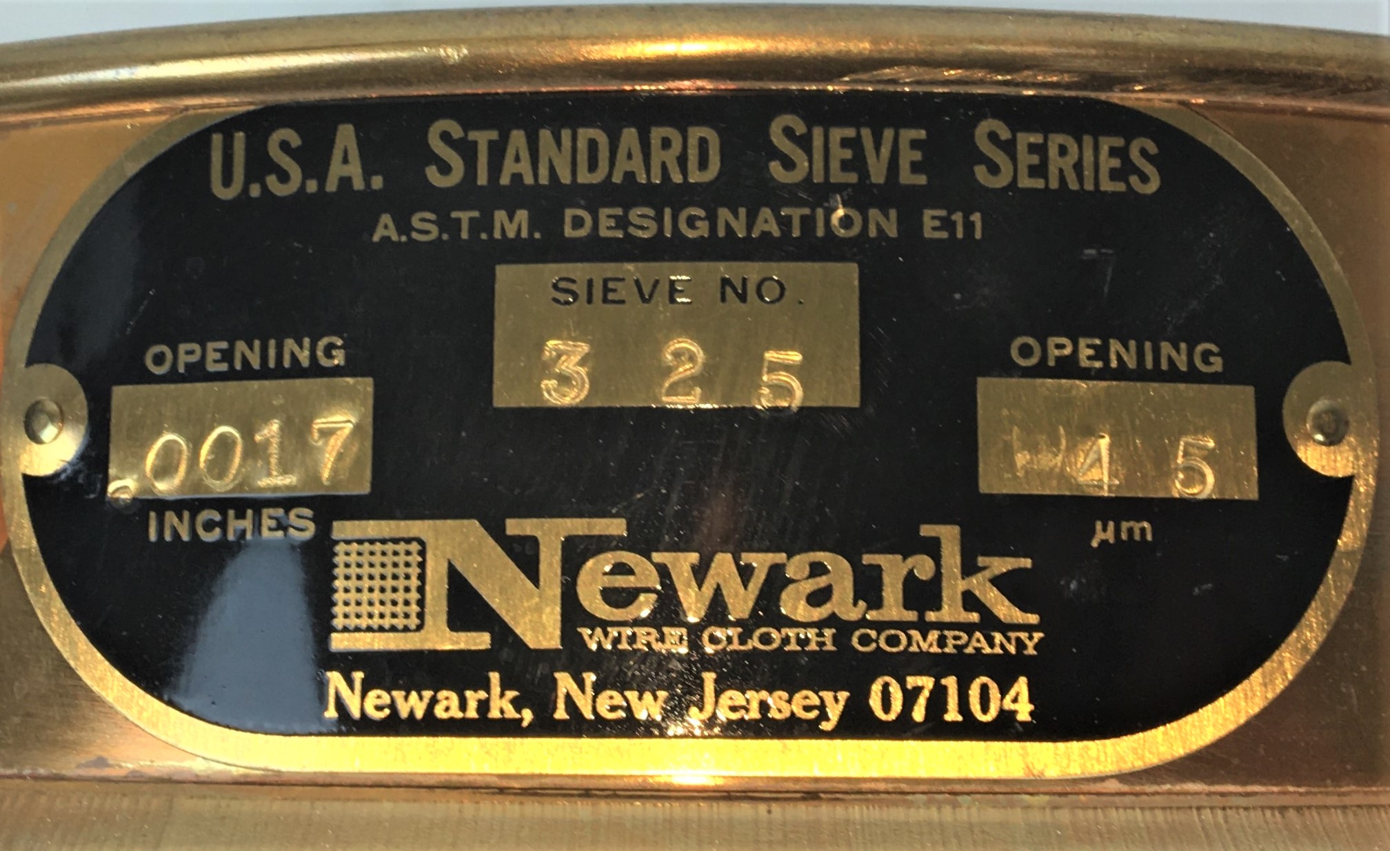 Used Newark #325 Brass 8" Sieve (45μm)