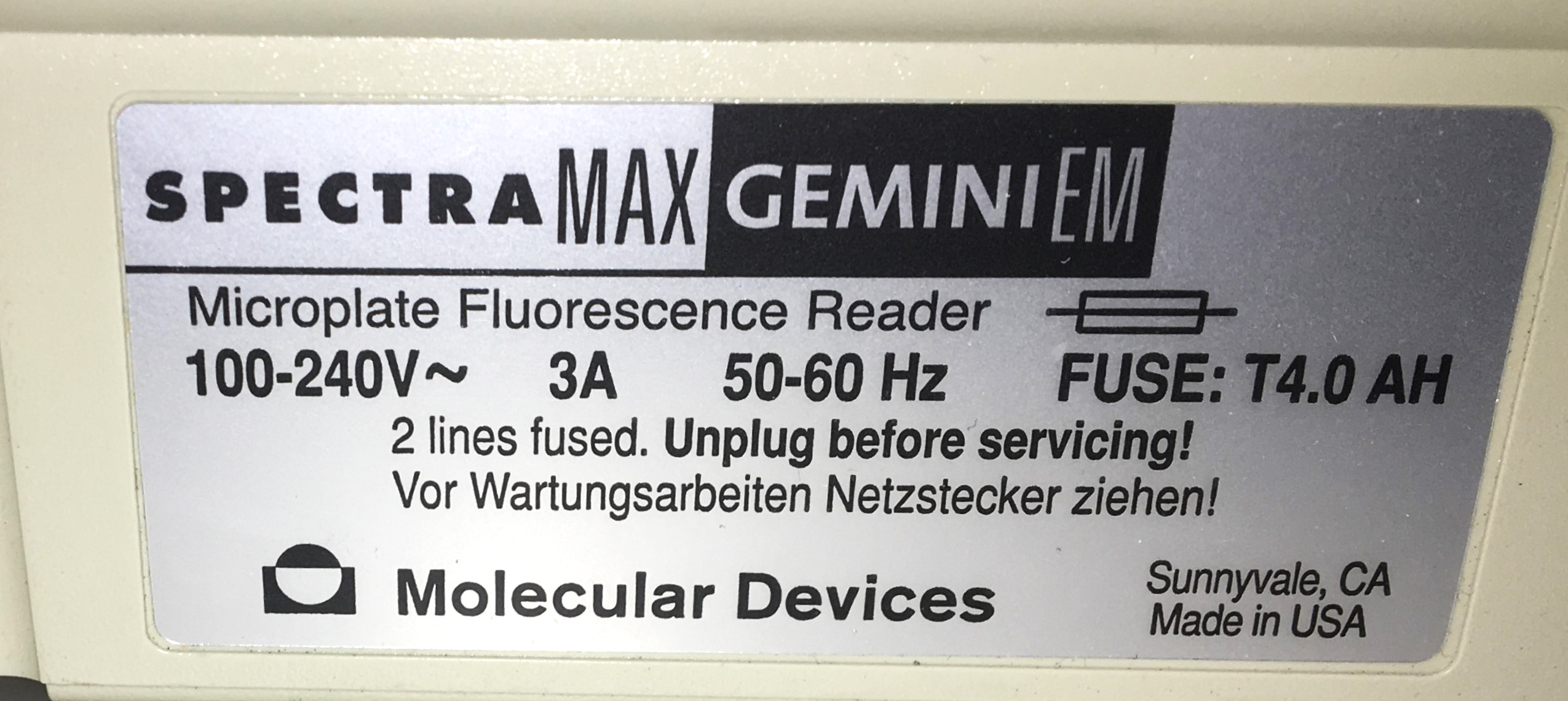 Used Molecular Devices SpectraMax Gemini EM Microplate Fluorescence Reader