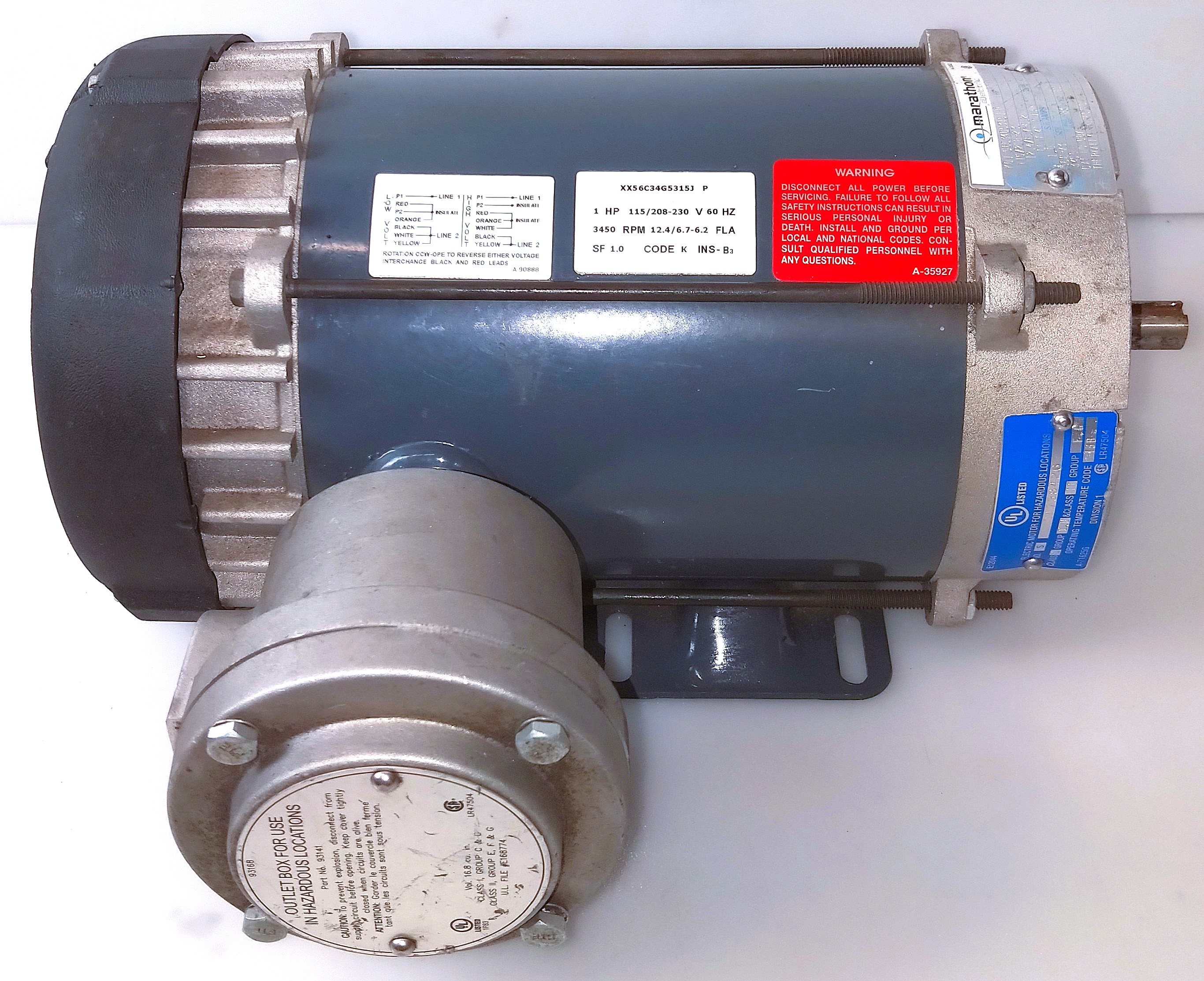 Used Marathon KQJ 56C34G5315J Hazardous Location Motor (1HP)
