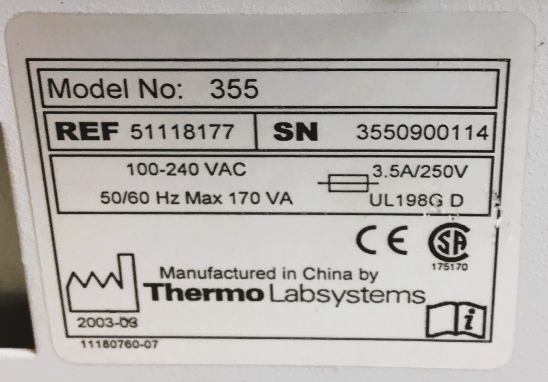Used Thermo Multiskan EX355 Microplate Reader