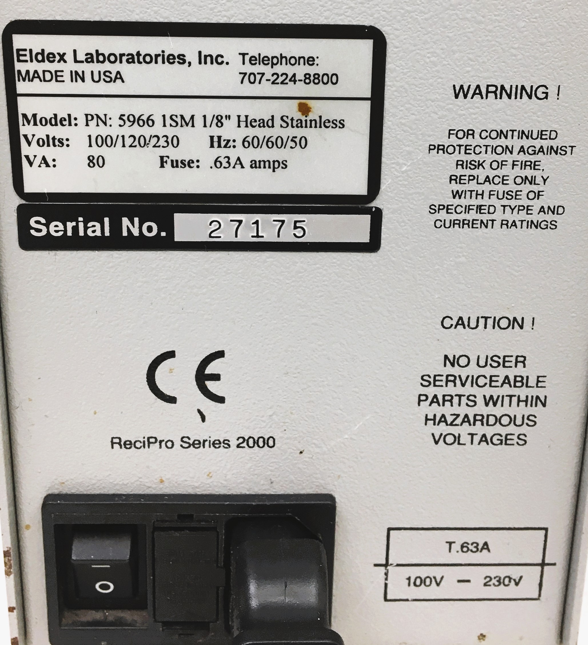 Used Eldex 5966 Optos 1SMP Metering Pump (0.003 - 5 mL/min)