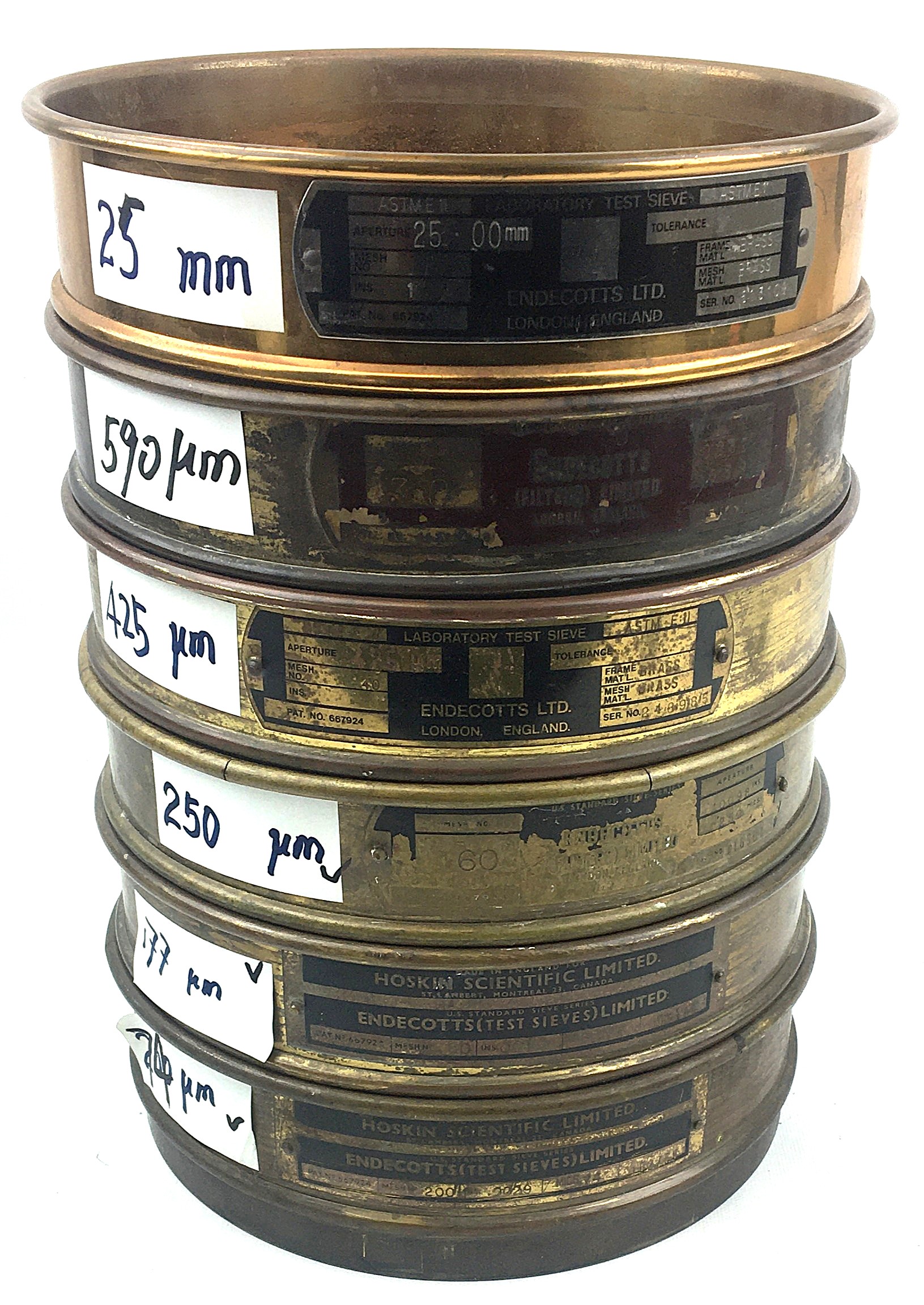 Used Endecotts 8" Brass Sieve Kit (Set of 6)