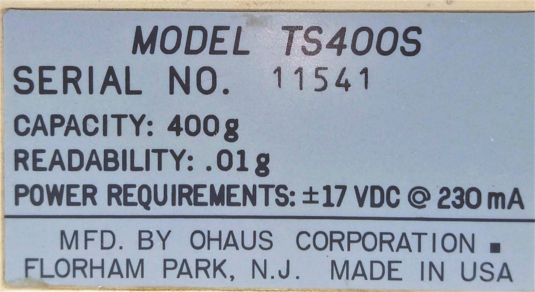 Used Ohaus TS400S Balance (400g x 0.01g)