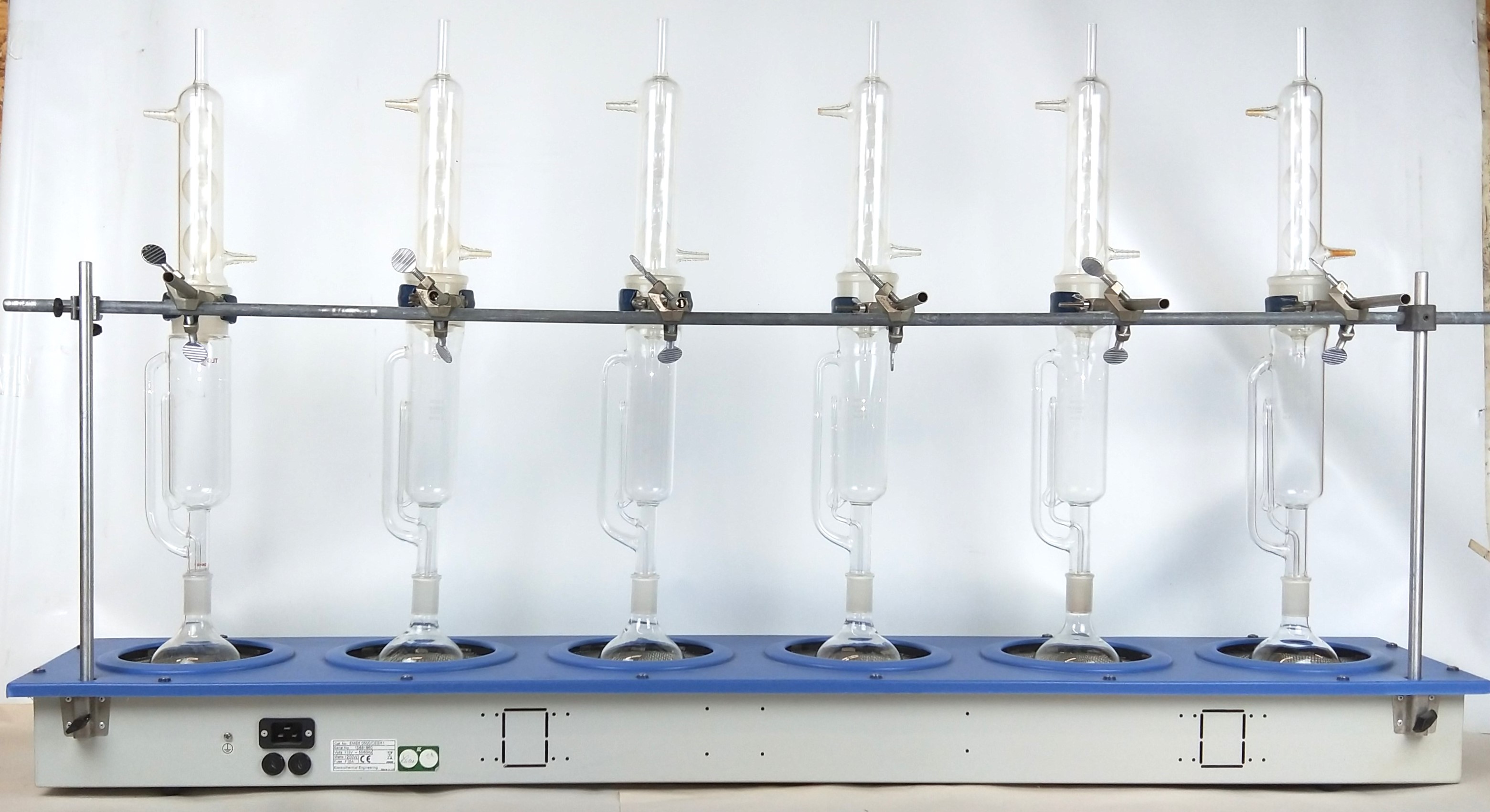 Used Electrothermal EME6 0500/CEBX1 Multi-Place Extraction Rack with Glassware