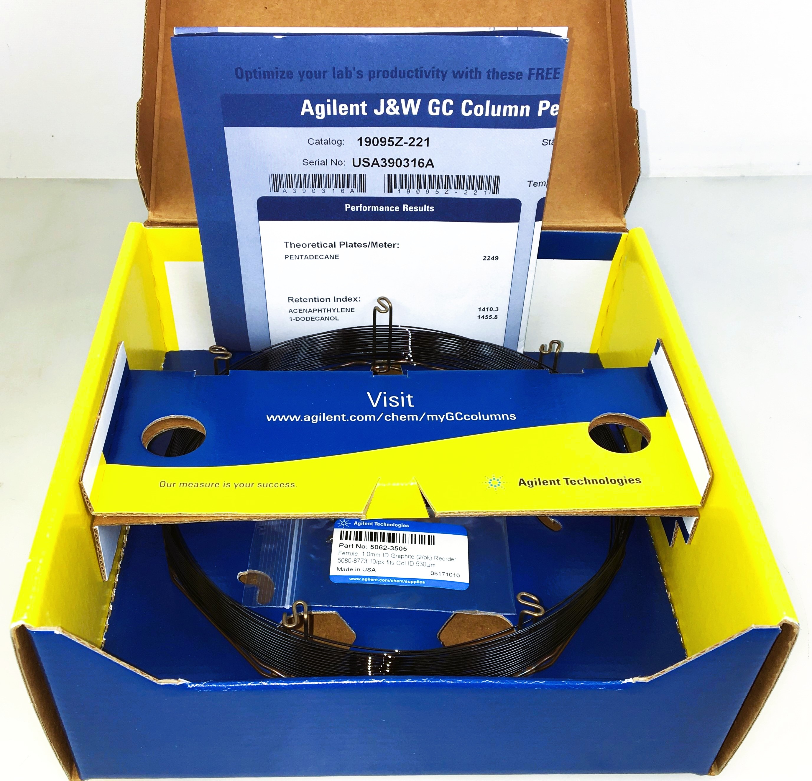 New Open Box Agilent HP-1/SIMDIST (19015Z-221) Capillary Column (15M x 0.53mm x 0.15µm)