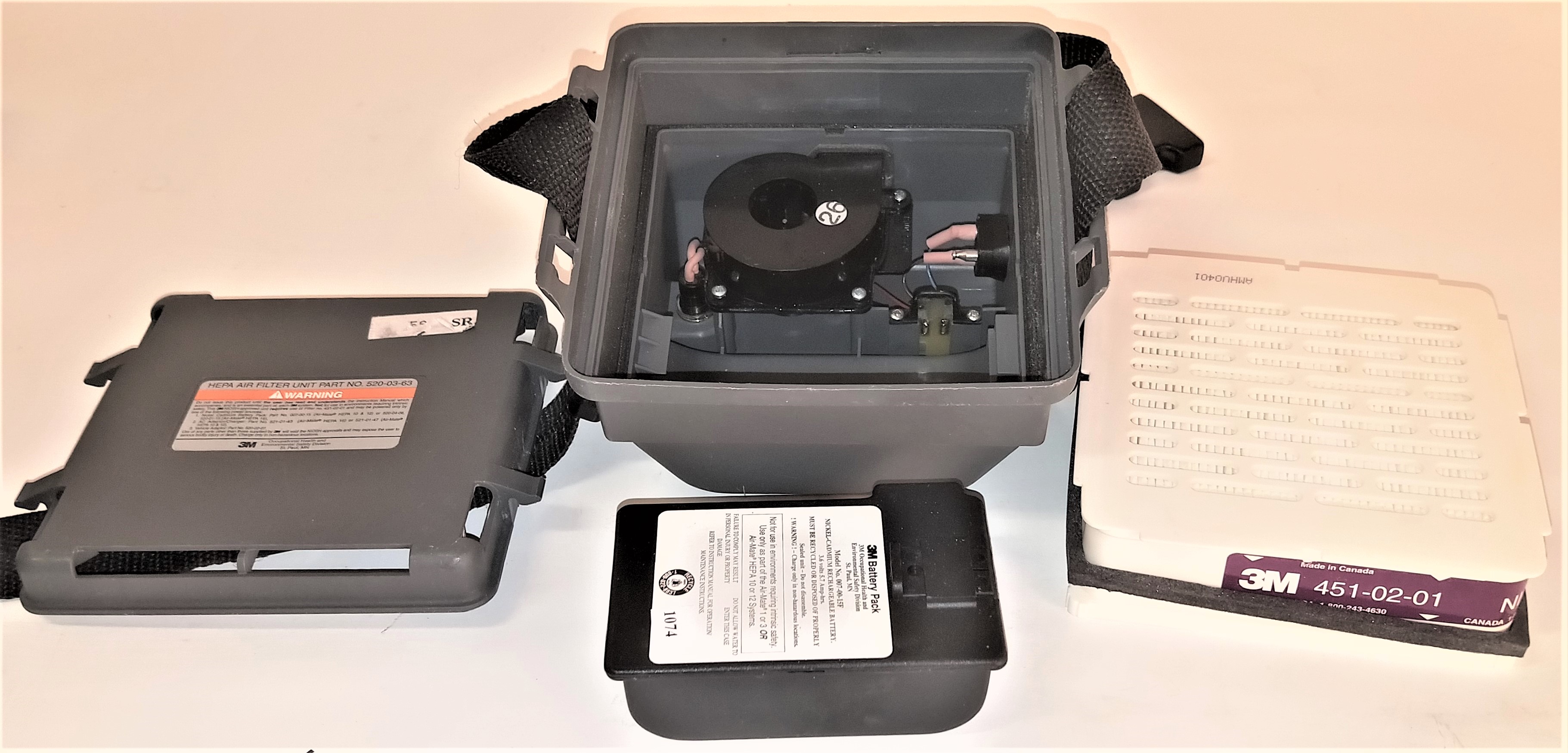 Used 3M Air-Mate HEPA Respirator (PAPR) Unit with Head Cover (Large Size)