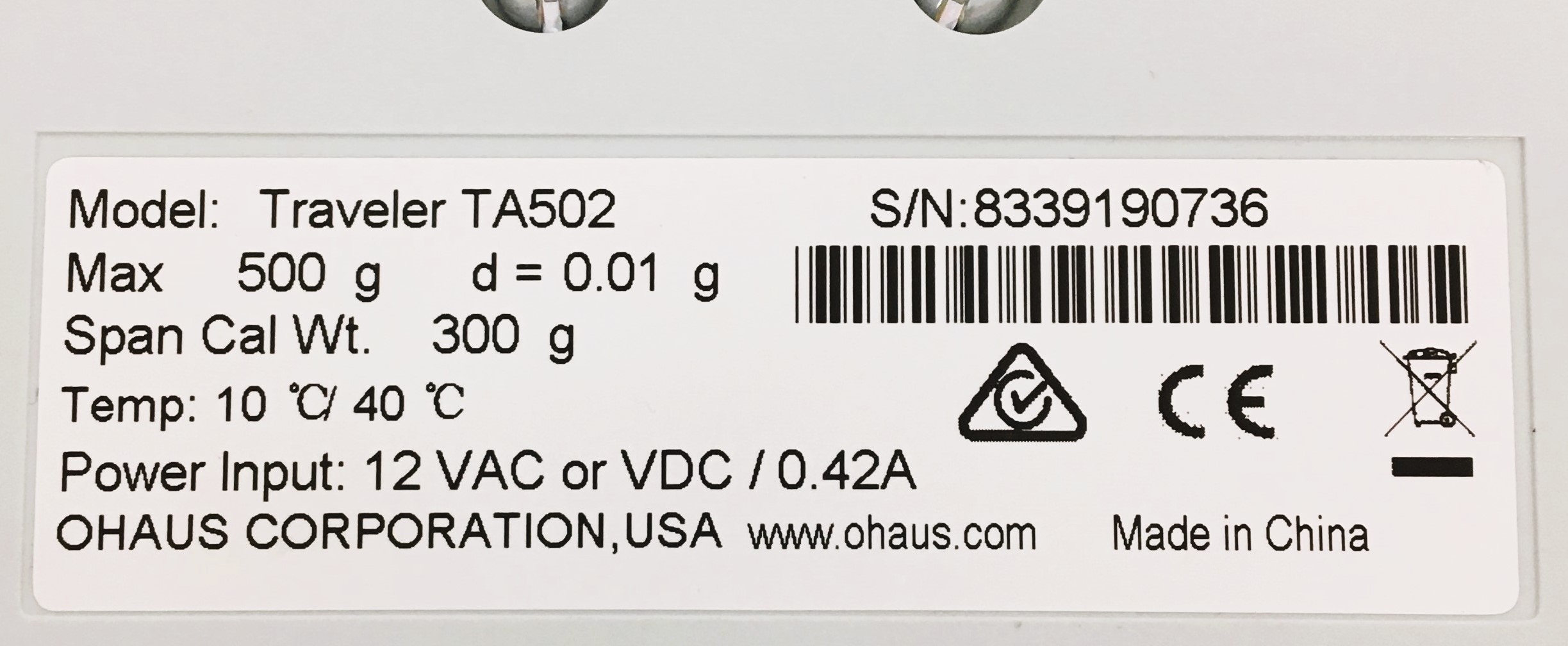 New Open Box Ohaus Traveler TA502 Portable Balance (500g x 0.01g)