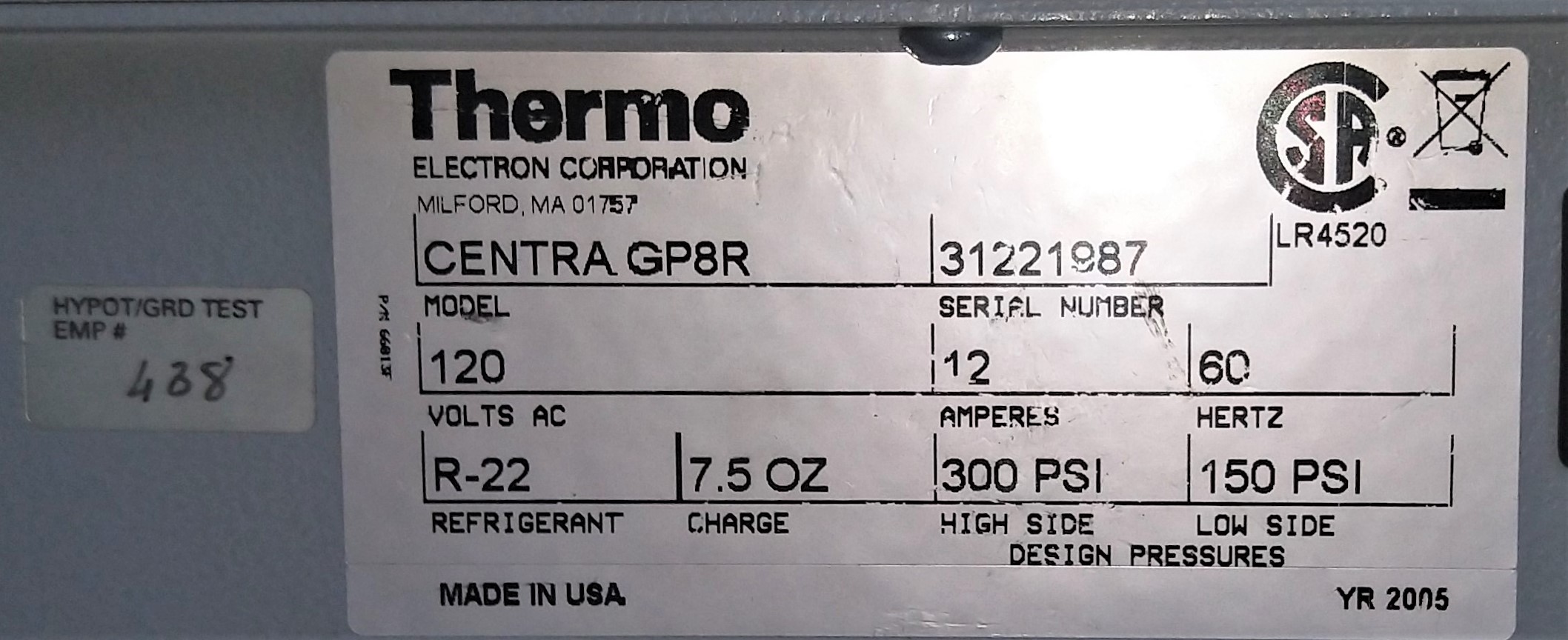 Used Thermo IEC Centra GP-8R Refrigerated Centrifuge with Rotor