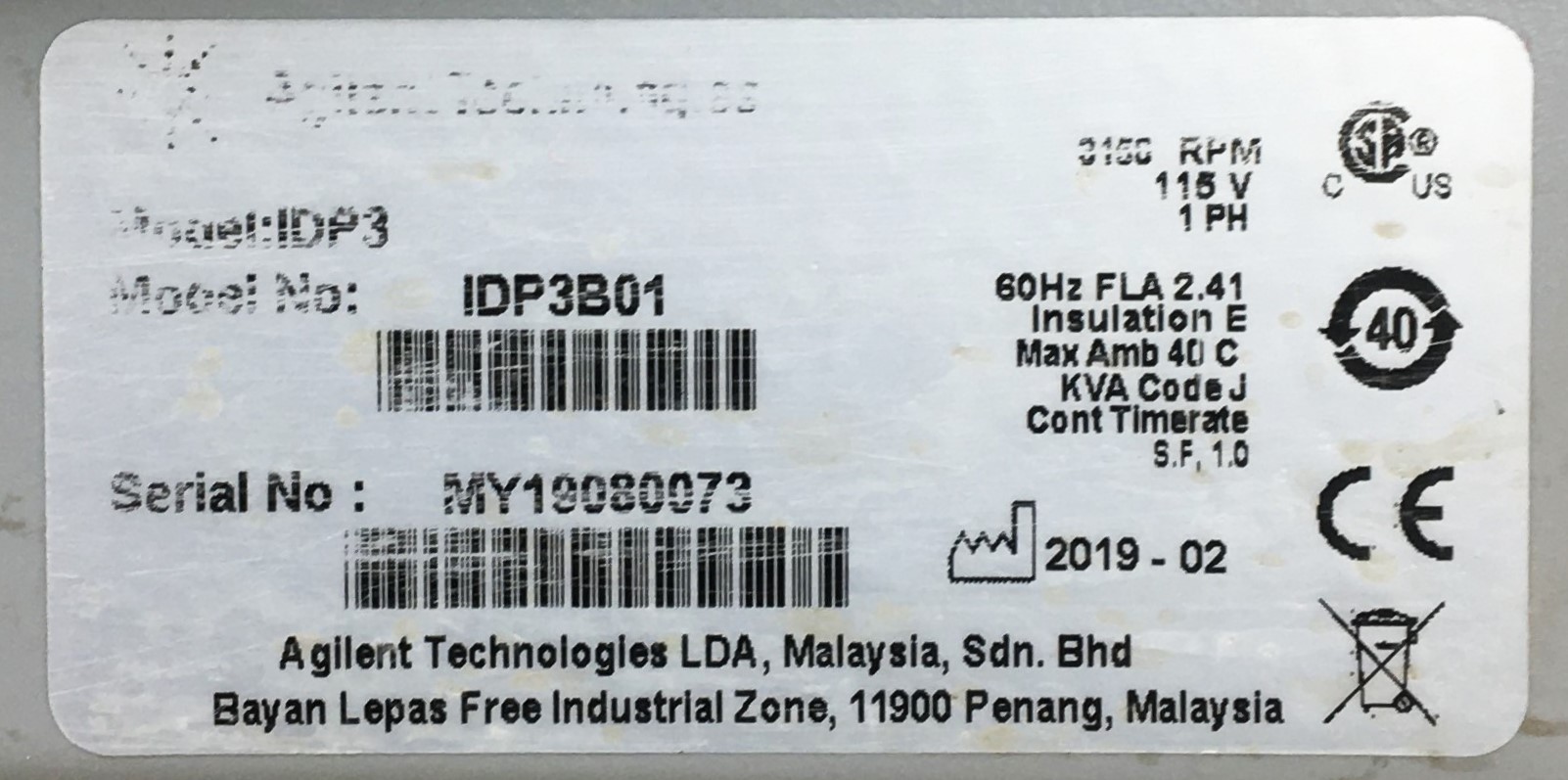 Used Agilent IDP-3 Dry Scroll Vacuum Pump (2.1cfm)