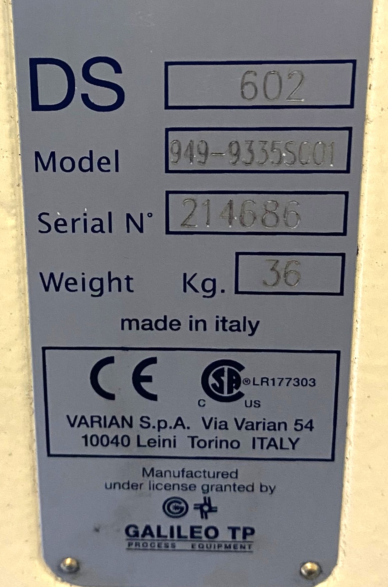 Used Varian (Agilent) DS 602 Rotary Vacuum Pump with Varian Oil Filter (17.6cfm)