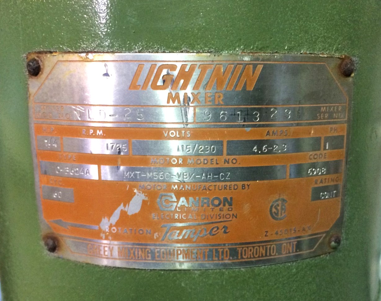 Used Lightnin NLD-25 Overhead Stirrer