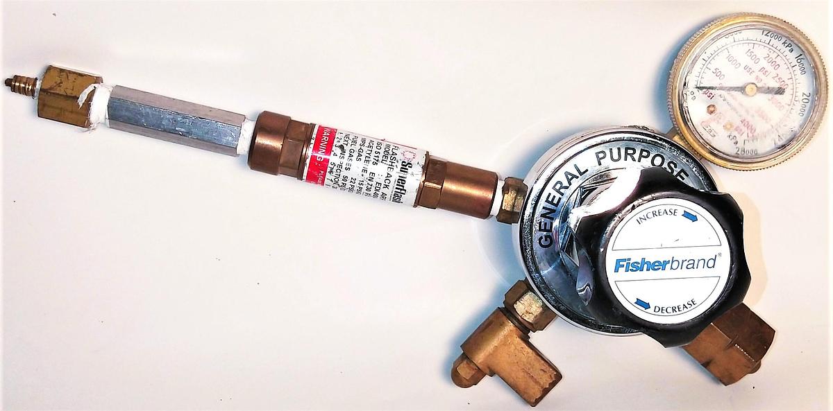 Used Fisherbrand 10-575-115 Regulator with EDI-004 Flash Arrestor (CGA 350)