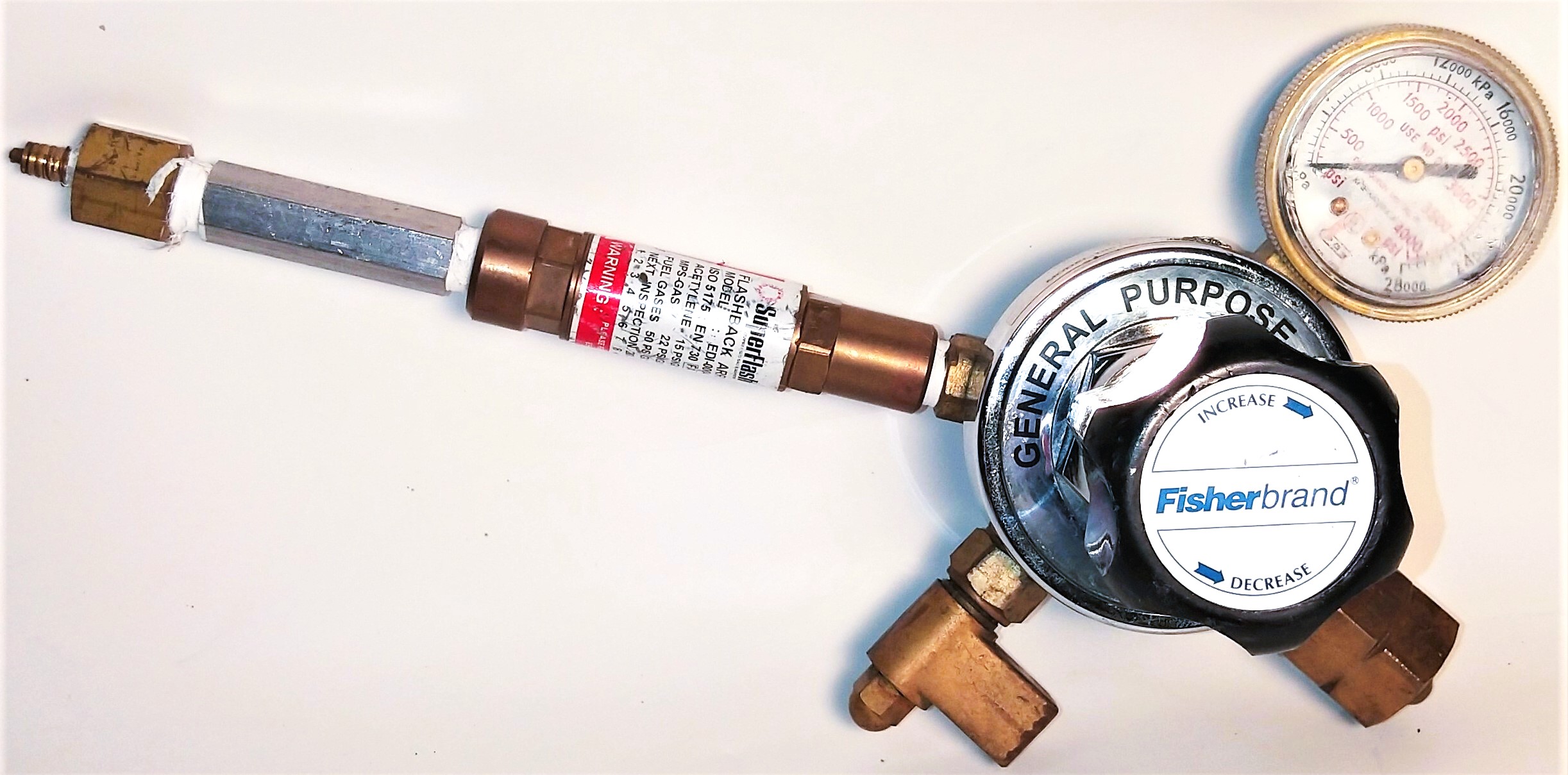 Used Fisherbrand 10-575-115 Regulator with EDI-004 Flash Arrestor (CGA 350)