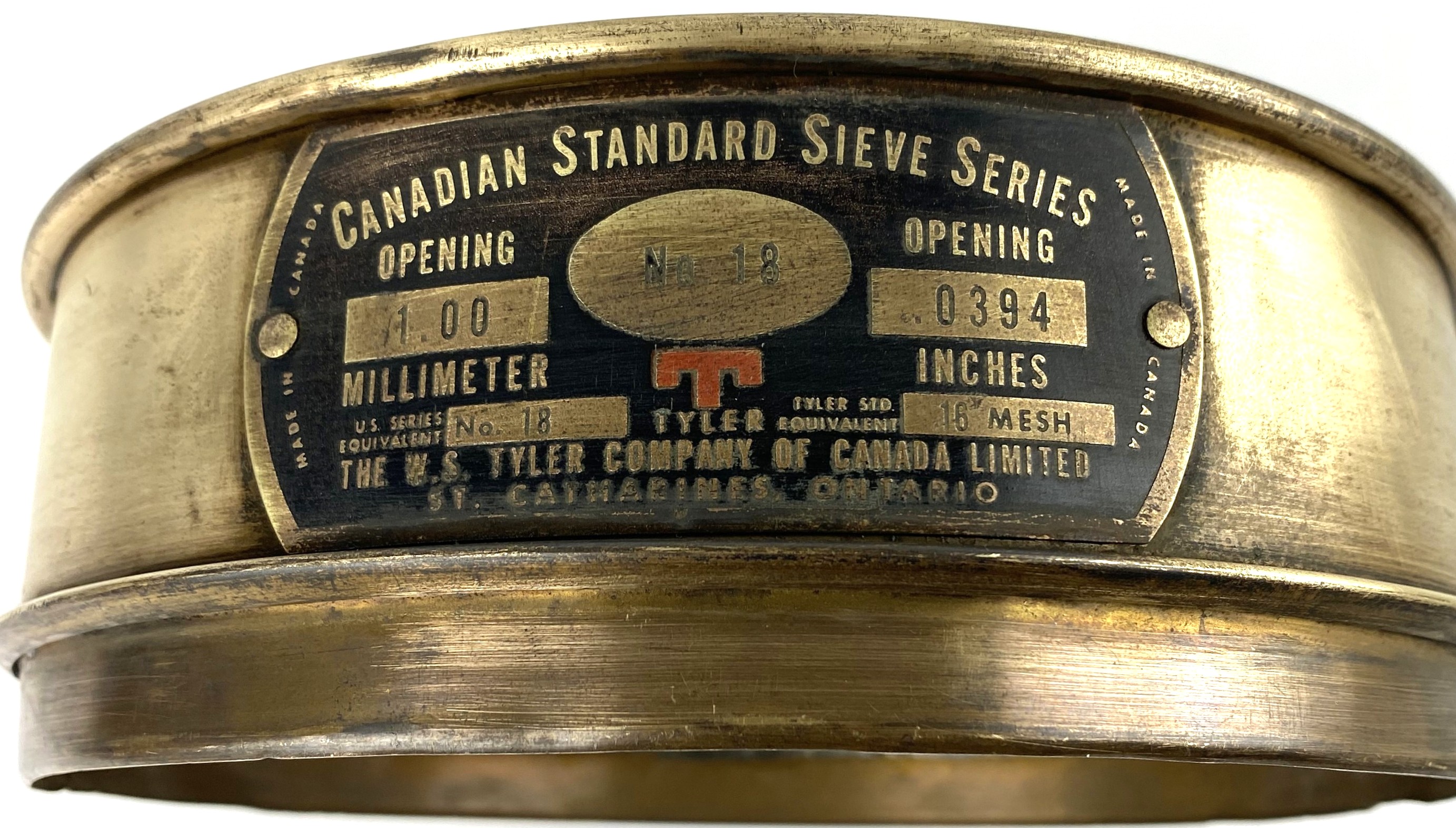 Used Tyler #18 Brass 8" Sieve (1000μm)