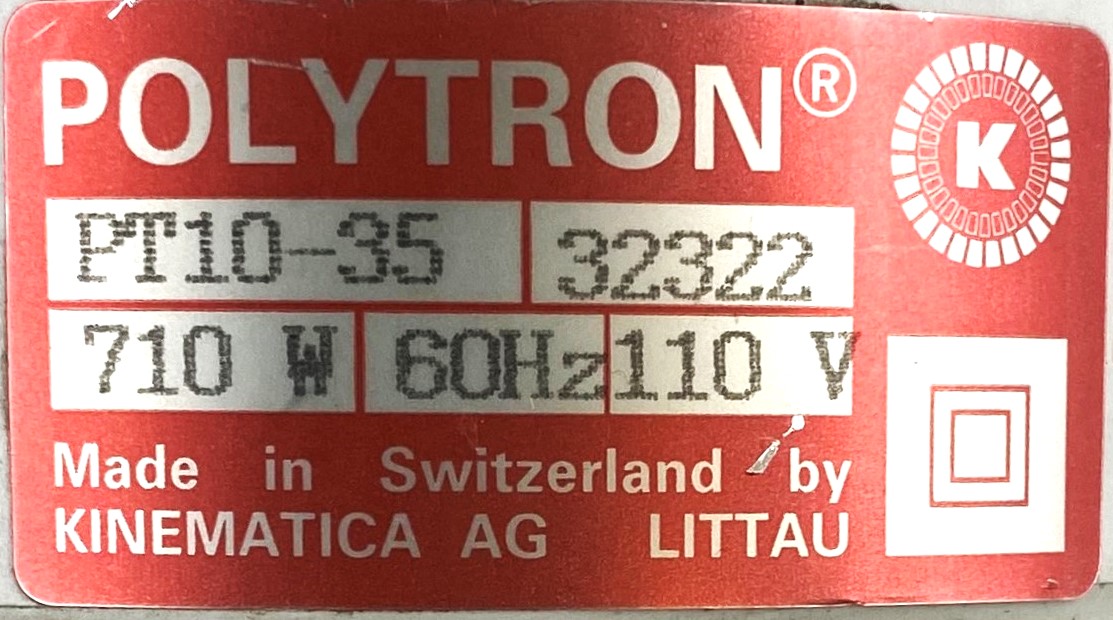 Used Kinematica Polytron PT10-35 Homogenizer with PCU-11 Controller and PT-DA 30 Probe