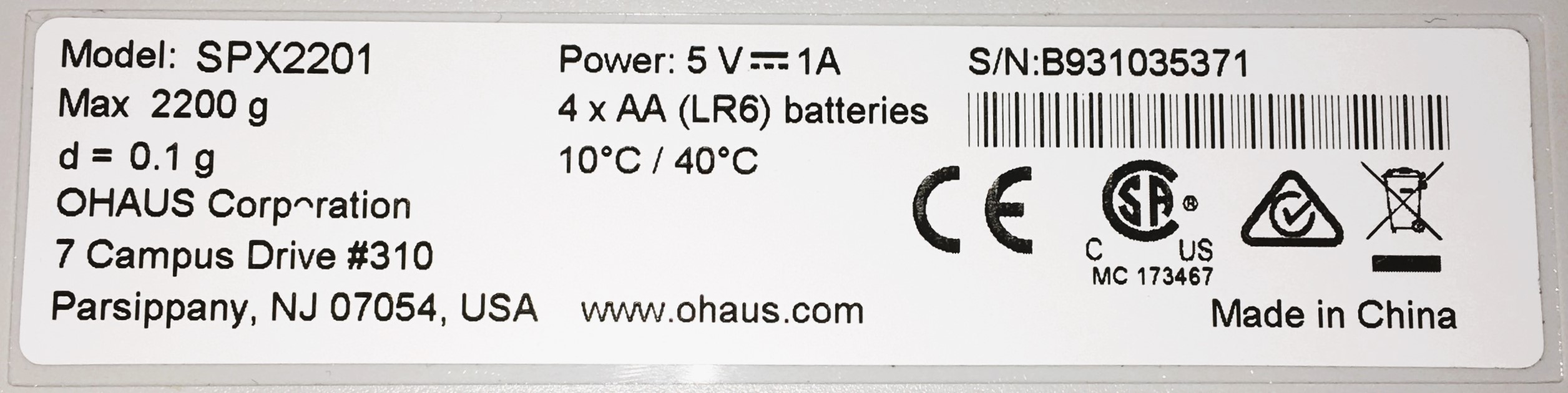 New Open Box Ohaus Scout SPX 2201 Portable Balance (2200g x 0.1g)