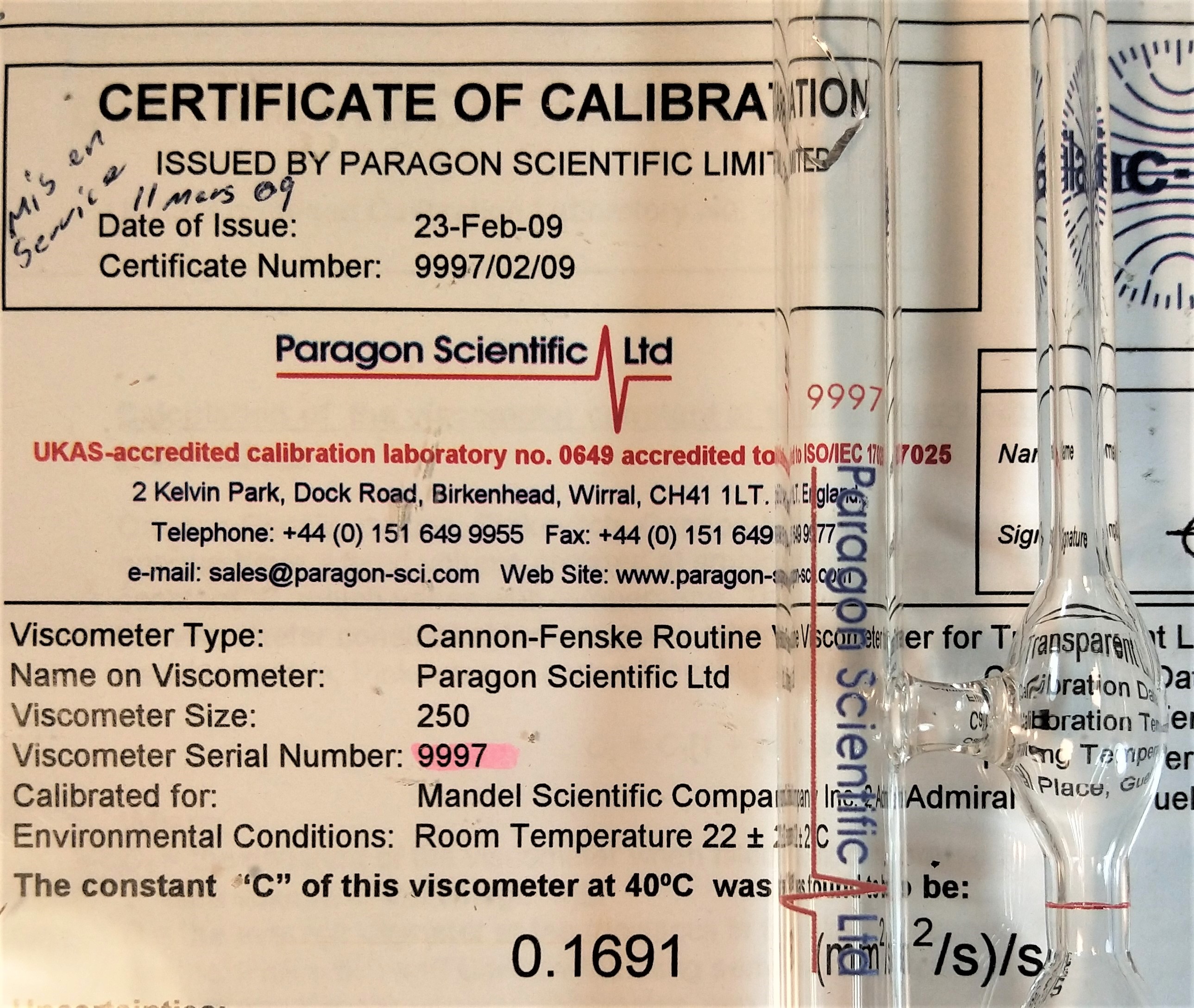 New Open Box Cannon-Fenske CFRC-250 Certified Routine Viscometer Tube (Size 250)