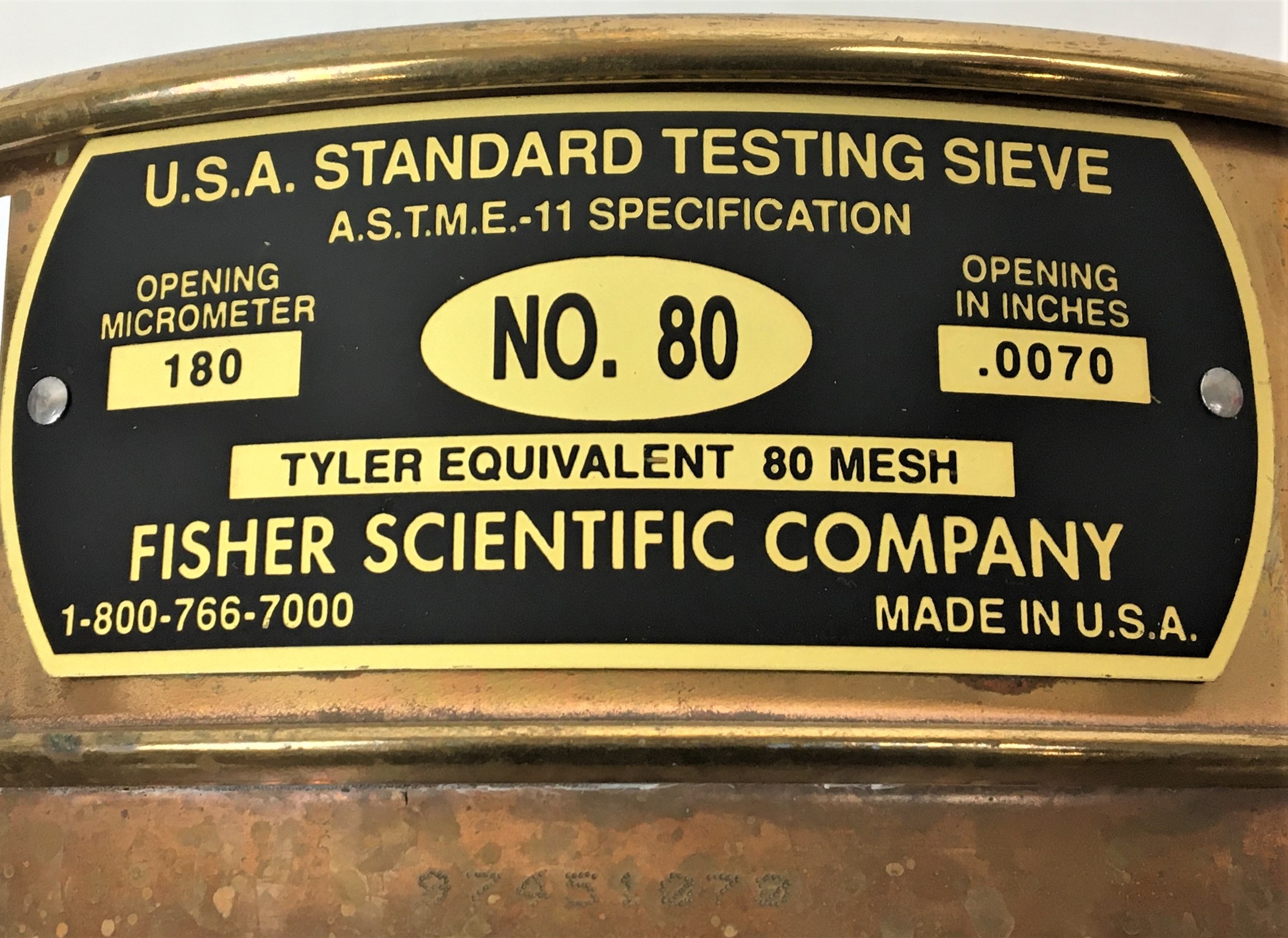 Used Tyler (and Equivalent) #80 Brass 8" Sieve (180μm)