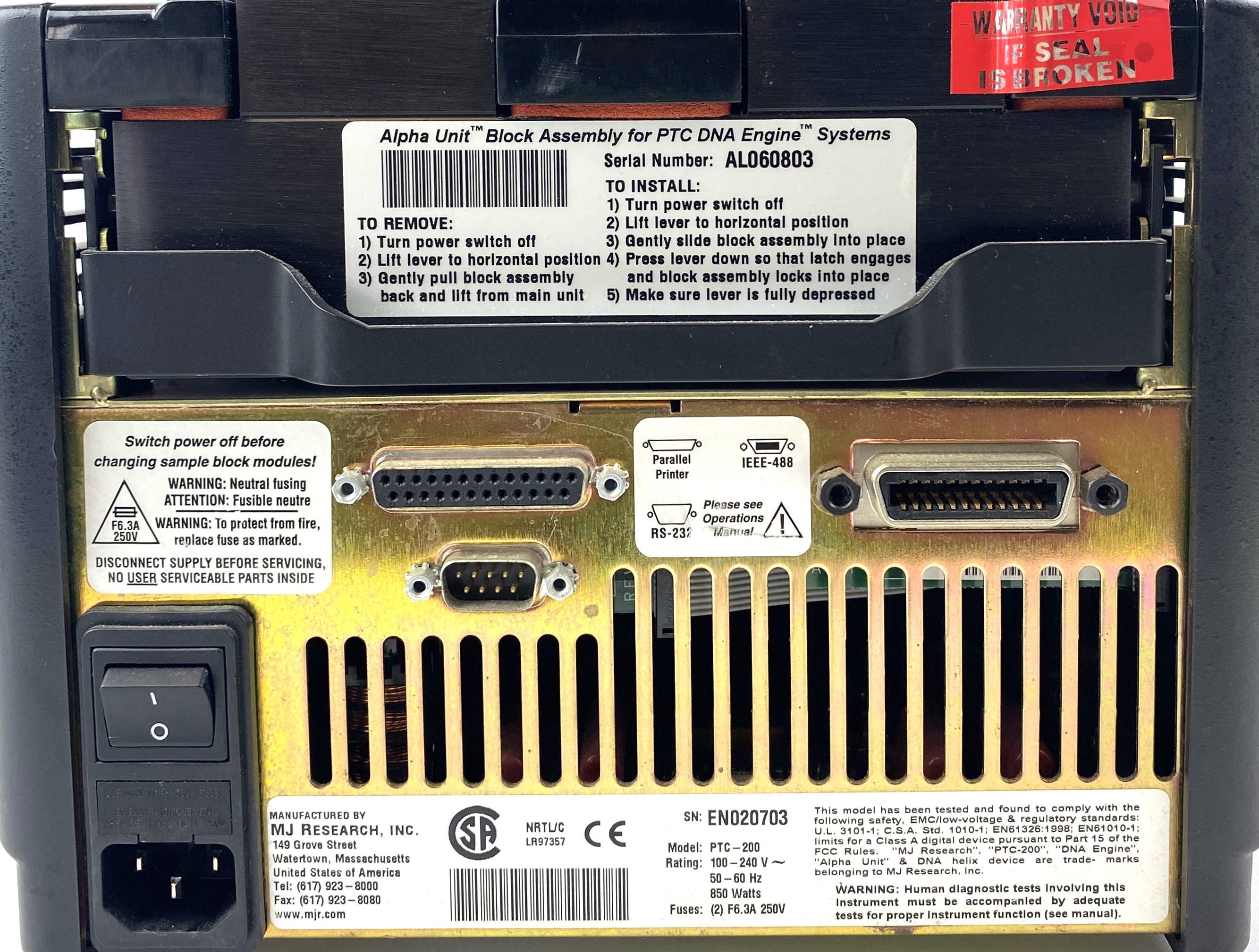 Used MJ Research PTC-200 Thermal Cycler with Alpha Unit Block Assembly