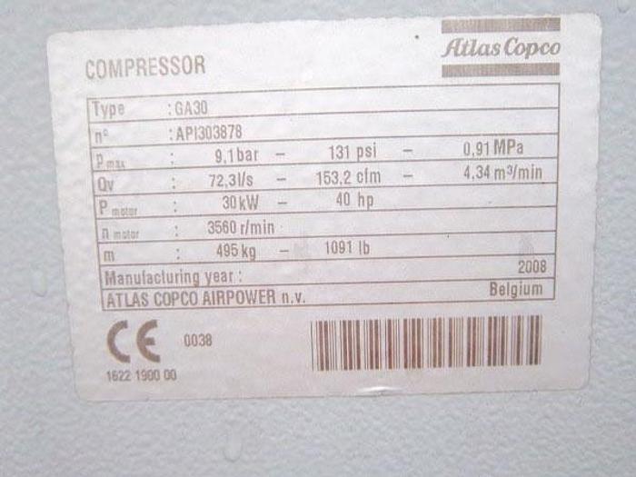 Used GA30 Atlas Copco Electric Compressor
