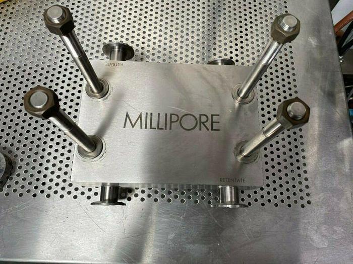 Used Millipore TFF Skid w/ Waukesha 030 Pump & 80L Jacketed Vessel w/ Controller