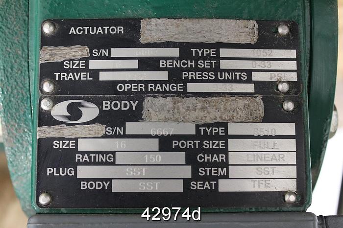 Unused Fisher 16" Air Operated Butterfly Valve #42974