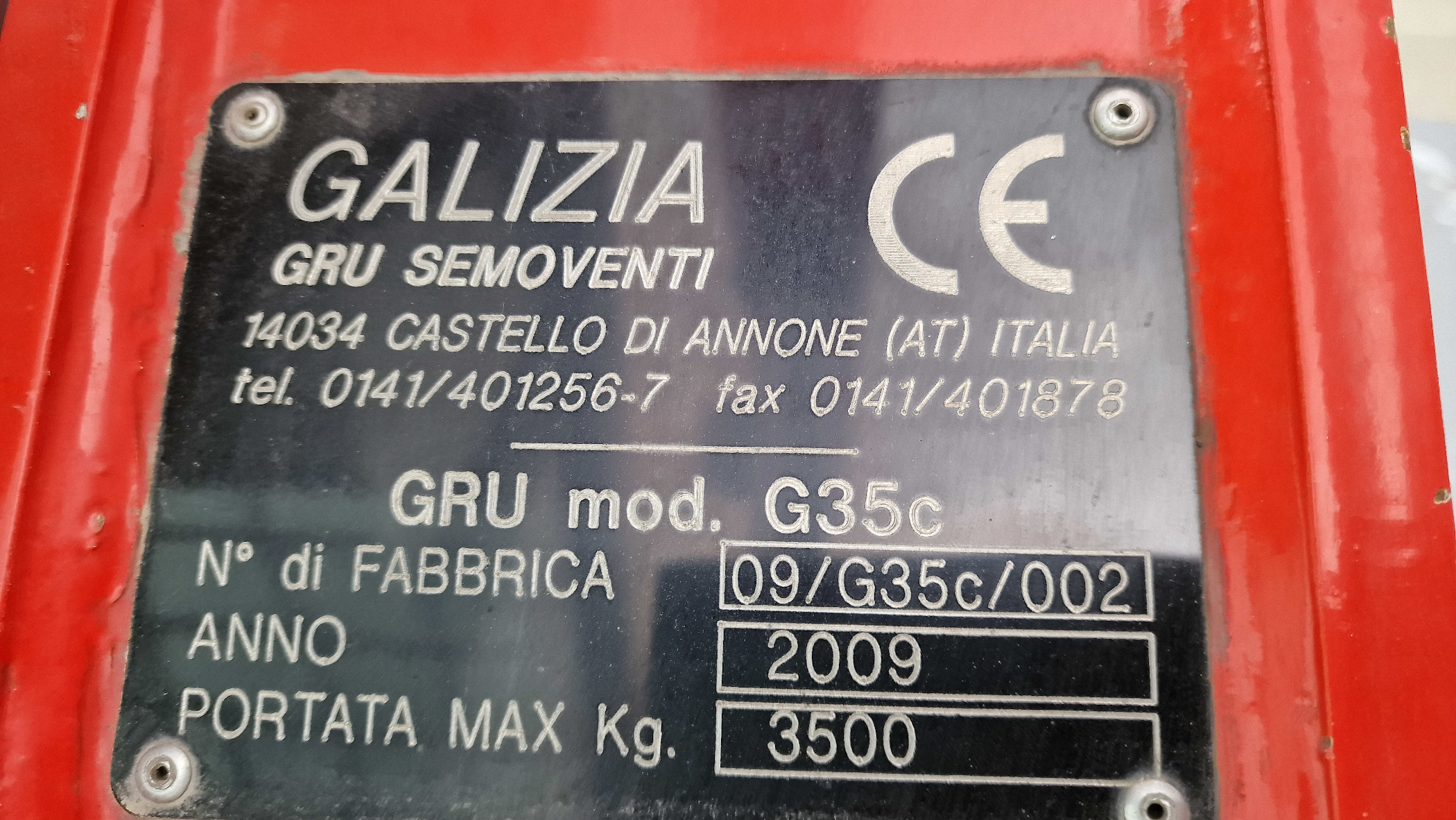 Used 2009 Galizia G35 Pick & Carry Crane