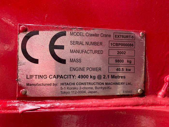 Used Sold - 12/24 - 2002 Hitachi EX75URT-5 Mini Crawler Crane