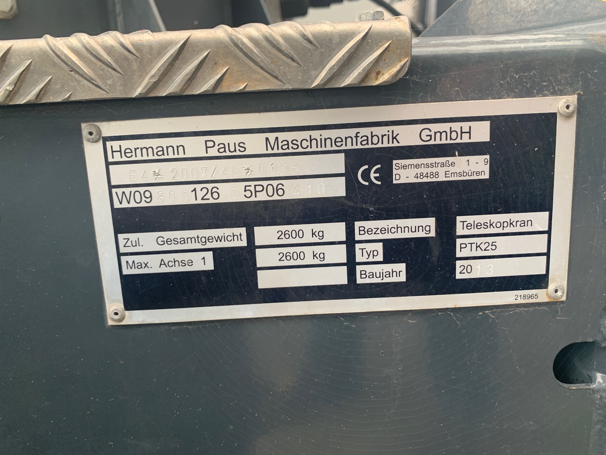 Used Sold - 03/22 - 2013 Paus PTK25 Trailer Crane