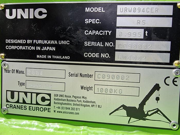 Used Sold - 05/22 - 2004 UNIC URW-094 CER Mini Spider Crane