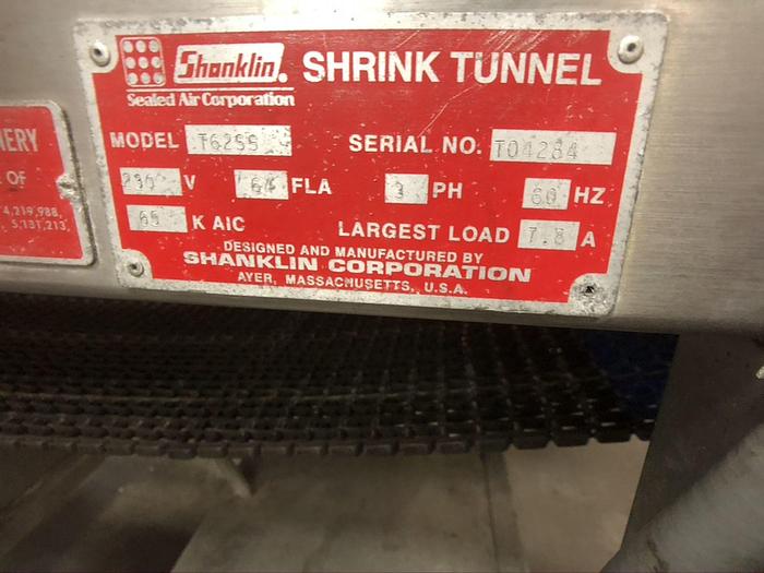Used SHANKLIN MODEL T-62 S/S STAINLESS STEEL TWO ZONE HEAT TUNNEL