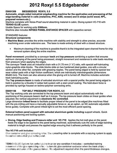 Used 2012 Biesse Roxyl 5.5 Edgebander