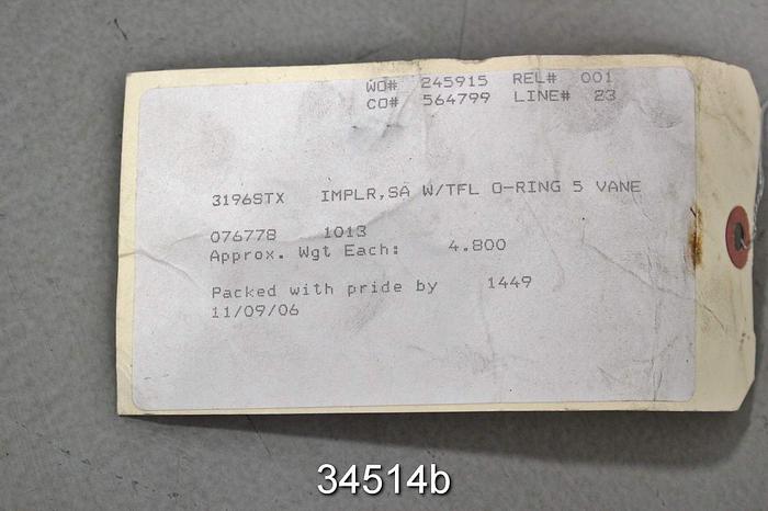 Used Goulds 3196 Impeller, 1.5x3x6", 5-Vane, 6" Diameter, Pattern 56089 #34514