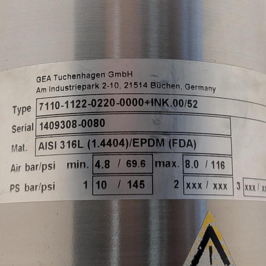 Used 2014 GEA Tuchenhagen 7110-1122-0220-0000+INK.00/52 DN25-100 1" à 4" OD