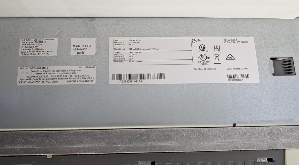 Used ABB INC. ACS550-U1-041A-6