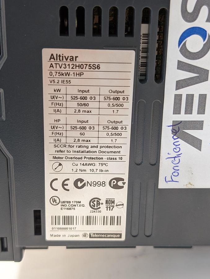 Used TELEMECANIQUE ALTIVAR ATV312H075S6