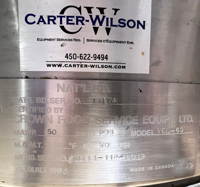 D'occasion CROWN VEL-60 - Marmite à vapeur électrique 60 GAL (227 L)