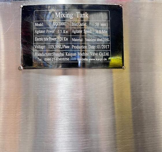 Used Shanghai Kaiquan Machine Valve Co.,Ltd. KQ-1000L - Cuve chauffante électrique avec mélangeur