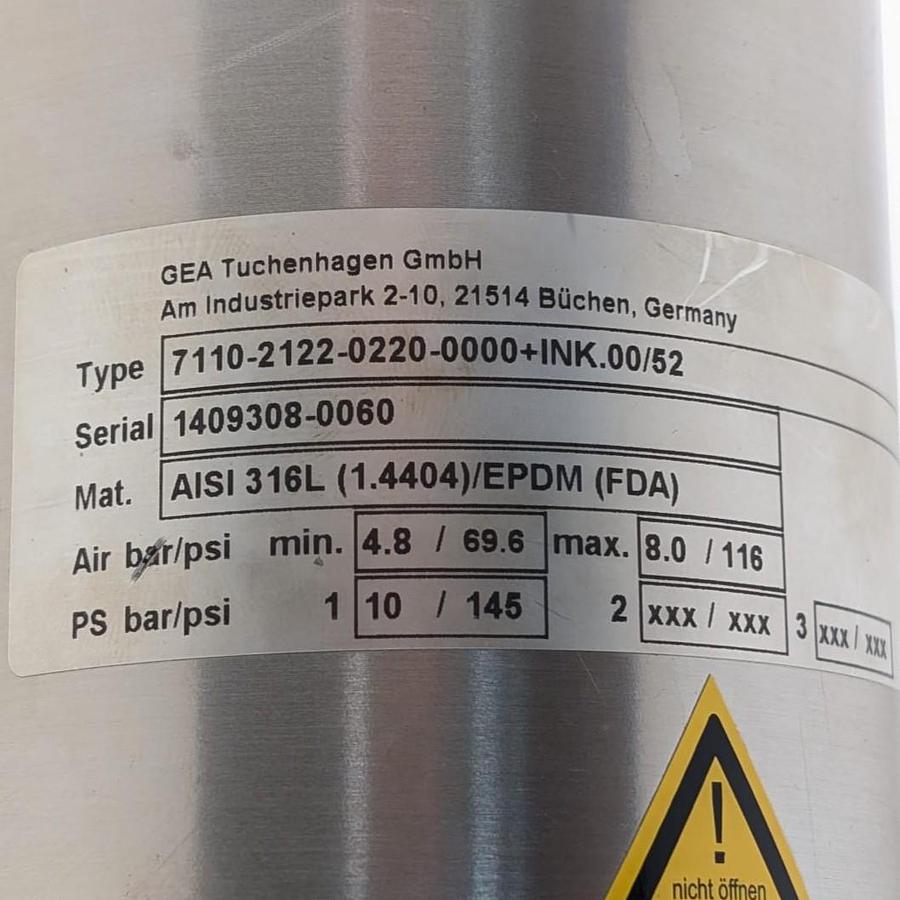 Used 2014 GEA Tuchenhagen 7110-2122-0220-0000 +INK. 00/52 DN25-100 / 1"-4" OD
