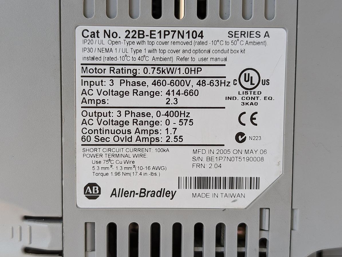 Used Allen-Bradley 22B-E1P7N104, série A :