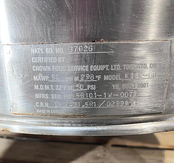 Used CROWN EL-60 - Marmite à vapeur électrique 60 GAL (227 L)
