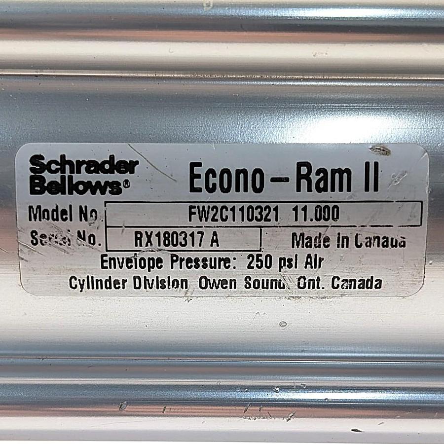 Used Schrader Bellows Pneumatic Cylinder 11” Stroke – 250 PSI Econo-Ram II Model No: FW2C110321