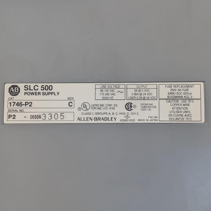 Used Allen-Bradley SLC 500 – 1746-P2 Power Supply PLC 120/220VAC